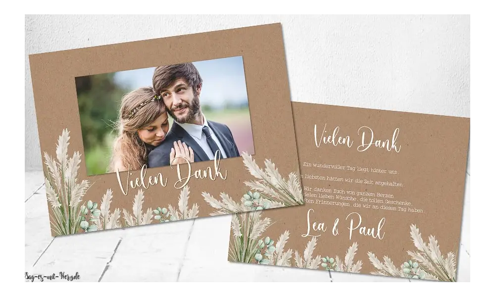 Dankeskarte Hochzeit Kraftpapier Pampas Boho