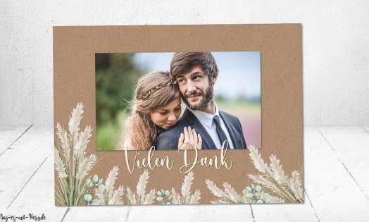 Dankeskarte Hochzeit Kraftpapier Pampas Boho