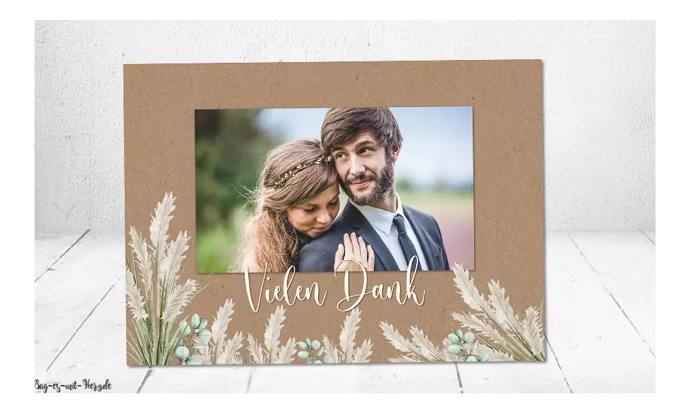 Dankeskarte Hochzeit Kraftpapier Pampas Boho