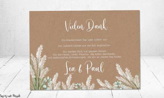 Dankeskarte Hochzeit Kraftpapier Pampas Boho