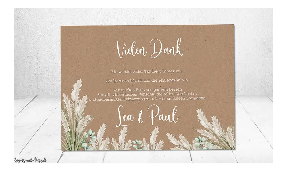 Dankeskarte Hochzeit Kraftpapier Pampas Boho