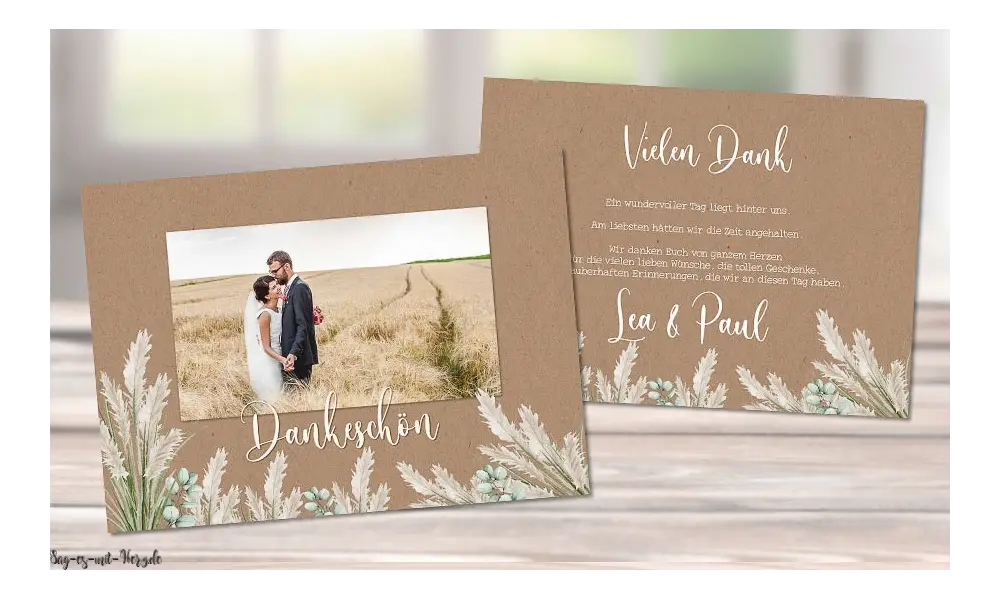 Dankeskarte Hochzeit Kraftpapier Pampas Boho