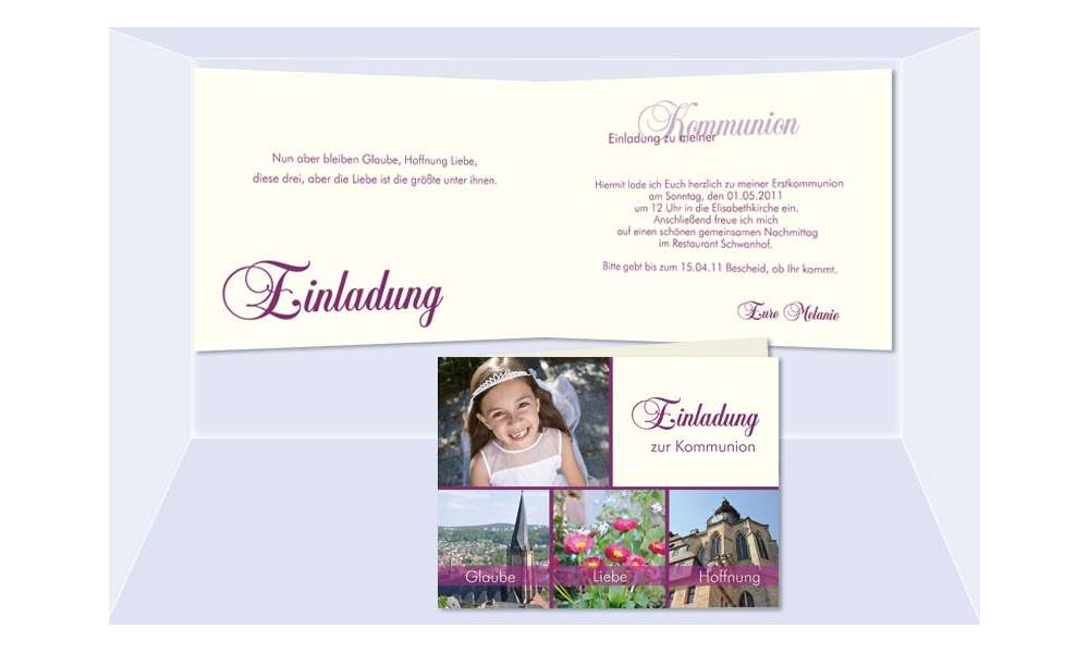 Einladung Kommunion / Konfirmation, Klappkarte, 4-seitig A6