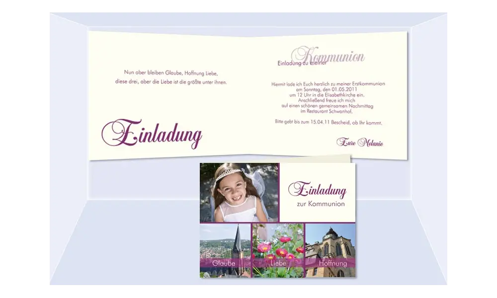 Einladung Kommunion / Konfirmation, Klappkarte, 4-seitig A6