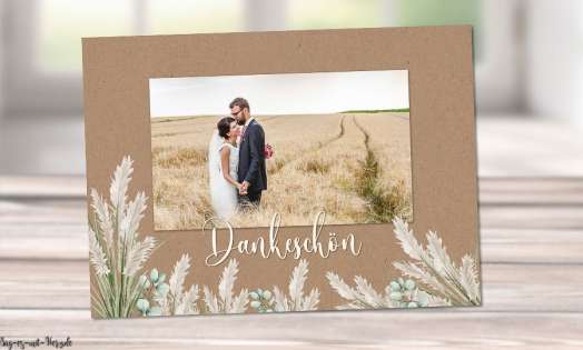 Dankeskarte Hochzeit Kraftpapier Pampas Boho