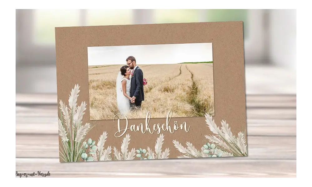 Dankeskarte Hochzeit Kraftpapier Pampas Boho