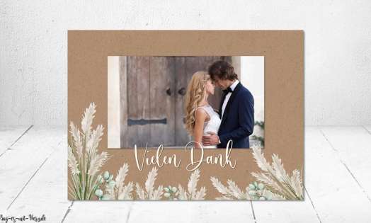 Dankeskarte Hochzeit Kraftpapier Pampas Boho