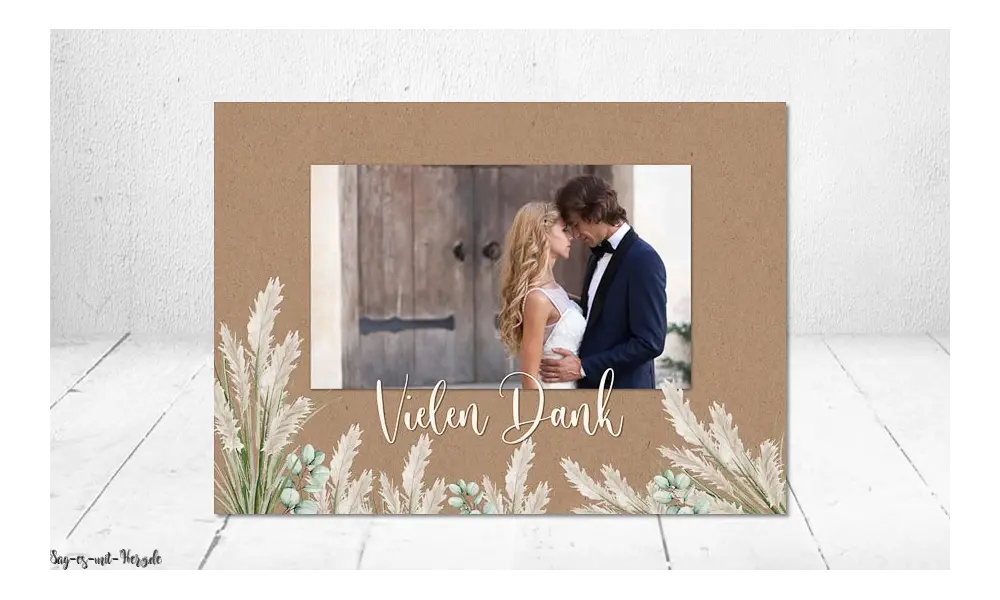 Dankeskarte Hochzeit Kraftpapier Pampas Boho