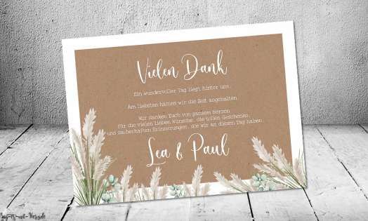 Dankeskarte Hochzeit Kraftpapier Pampas Boho