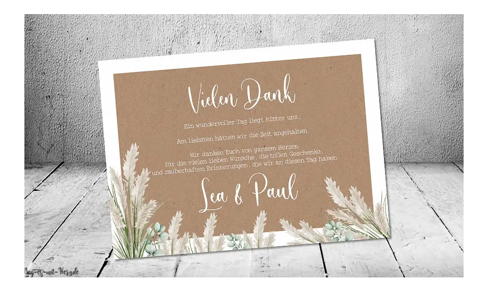 Dankeskarte Hochzeit Kraftpapier Pampas Boho
