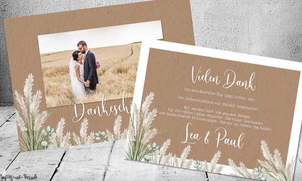 Dankeskarte Hochzeit Kraftpapier Pampas Boho