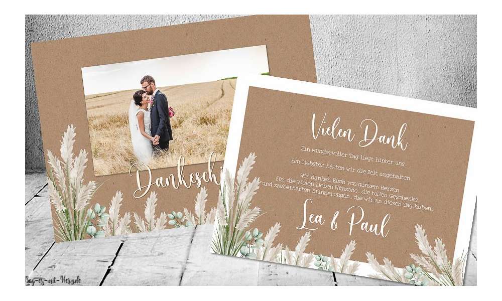 Dankeskarte Hochzeit Kraftpapier Pampas Boho