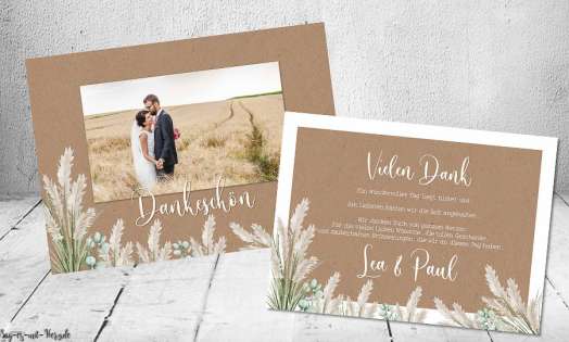 Dankeskarte Hochzeit Kraftpapier Pampas Boho