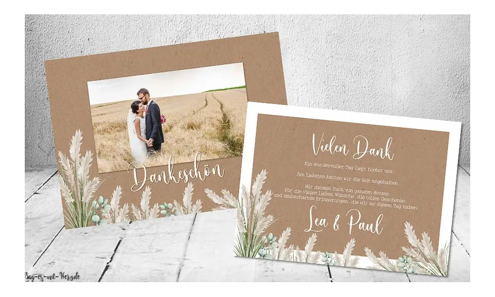 Dankeskarte Hochzeit Kraftpapier Pampas Boho