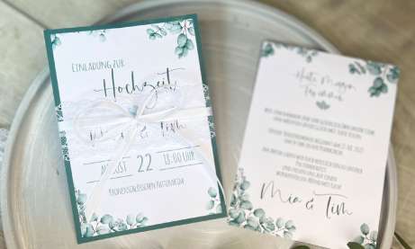 Einladungskarten Hochzeit, Eukalyptus, grün ohne Foto, Postkarte, Boho