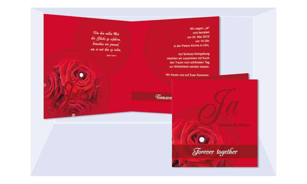 Einladung Hochzeit "Rose", Klappkarte Quadrat, rot