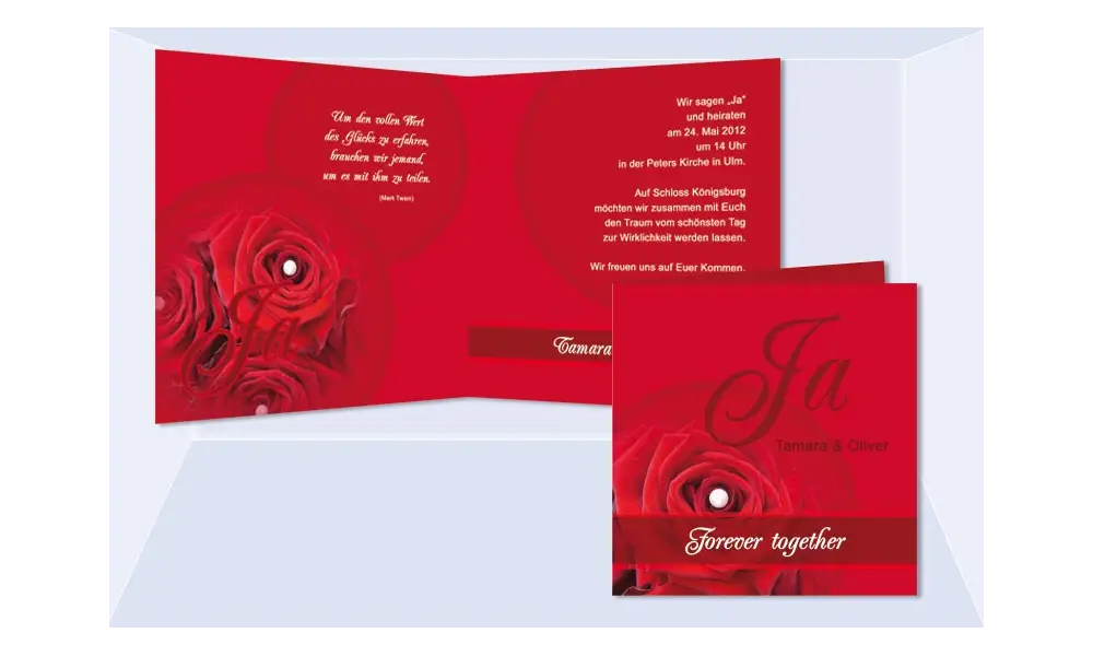 Einladung Hochzeit "Rose", Klappkarte Quadrat, rot