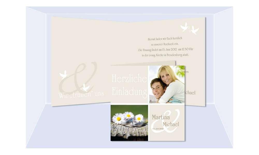Einladungskarte Hochzeit "Gänseblümchen", creme