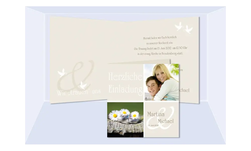 Einladungskarte Hochzeit "Gänseblümchen", creme