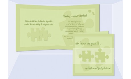 Einladung Hochzeit "Puzzle", Klappkarte Quadrat, grün
