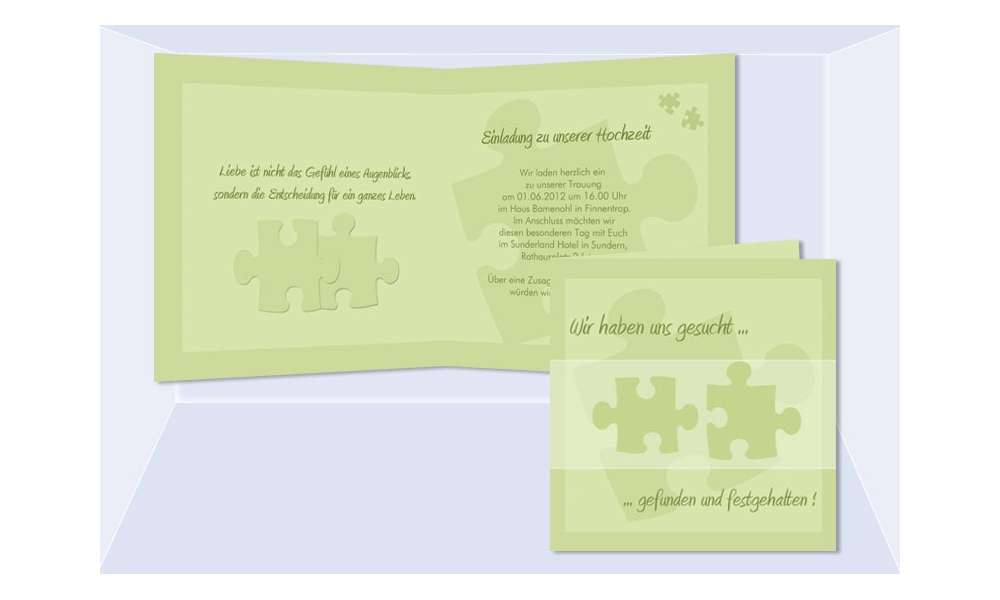 Einladung Hochzeit "Puzzle", Klappkarte Quadrat, grün