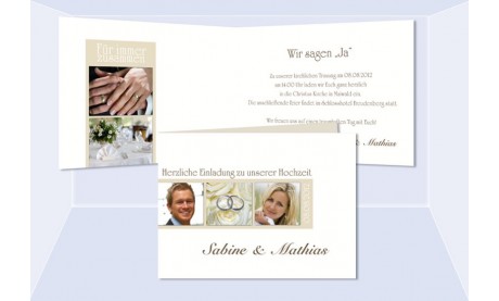 Einladungskarte Hochzeit "Zeichen", Klappkarte A6, creme weiß