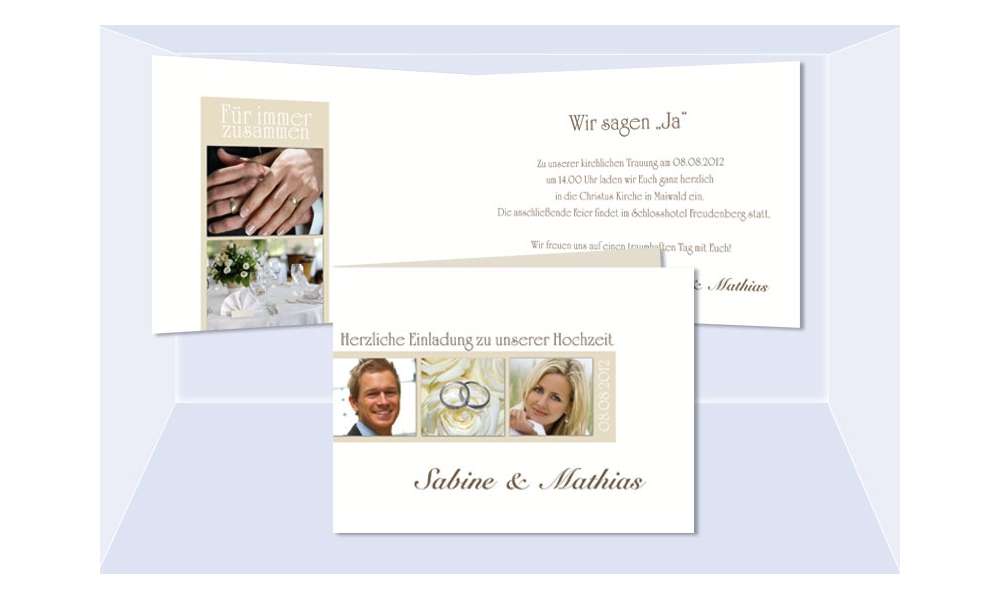 Einladungskarte Hochzeit "Zeichen", Klappkarte A6, creme weiß