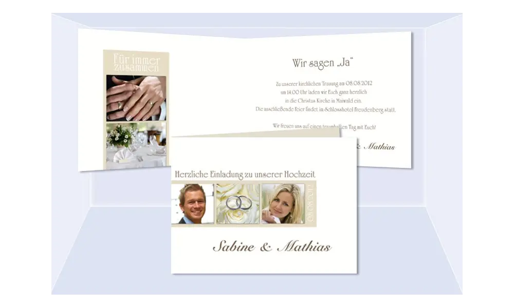 Einladungskarte Hochzeit "Zeichen", Klappkarte A6, creme weiß