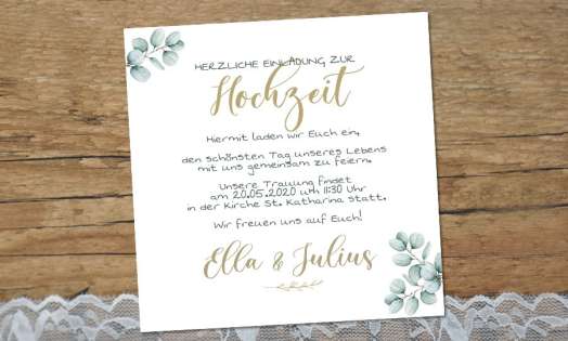 Einladung Hochzeit Eukalyptus greenery gold