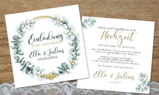 Einladung Hochzeit Eukalyptus greenery gold