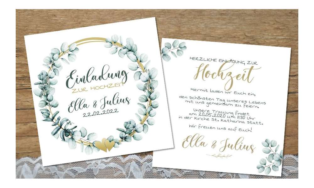 Einladung Hochzeit Eukalyptus greenery gold Einladung Hochzeit Eukalyptus greenery gold