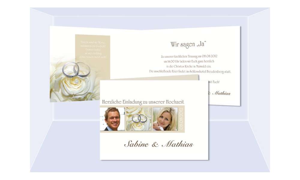 Einladungskarte Hochzeit "Zeichen", Klappkarte A6, creme weiß