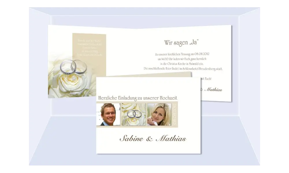 Einladungskarte Hochzeit "Zeichen", Klappkarte A6, creme weiß