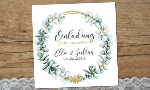 Einladung Hochzeit Eukalyptus greenery gold