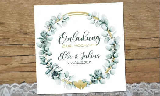 Einladung Hochzeit Eukalyptus greenery gold
