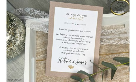 Einladungskarten Hochzeit Eukalyptus Kraftpapier gold