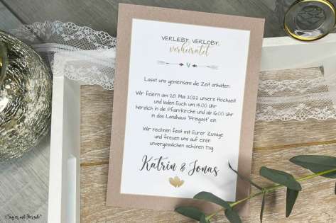 Einladungskarten Hochzeit Eukalyptus Kraftpapier gold