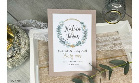 Einladungskarten Hochzeit Eukalyptus Kraftpapier gold