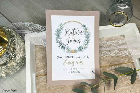 Einladungskarten Hochzeit Eukalyptus Kraftpapier gold