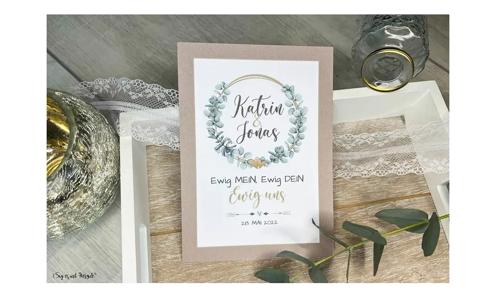 Einladungskarten Hochzeit Eukalyptus Kraftpapier gold