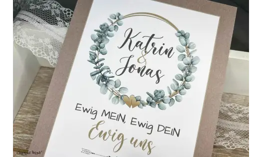 Einladungskarten Hochzeit Eukalyptus Kraftpapier gold