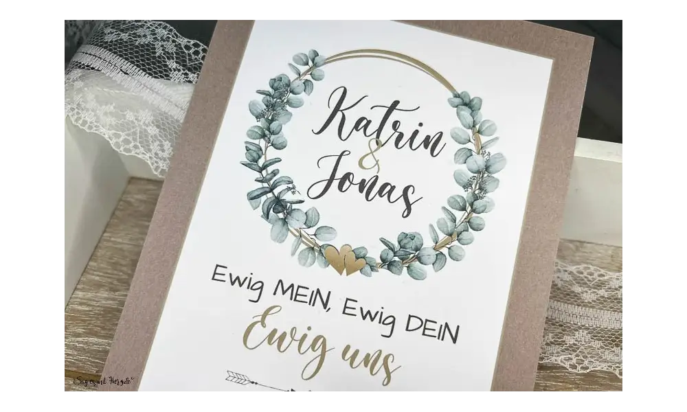 Einladungskarten Hochzeit Eukalyptus Kraftpapier gold