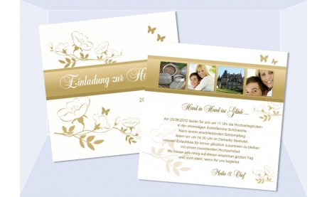 Einladungskarte Hochzeit "Gold", Flachkarte Quadrat