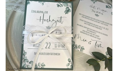 Einladungskarten Hochzeit, Eukalyptus, grün ohne Foto, Postkarte, Boho