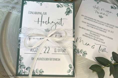 Einladungskarten Hochzeit, Eukalyptus, grün ohne Foto, Postkarte, Boho