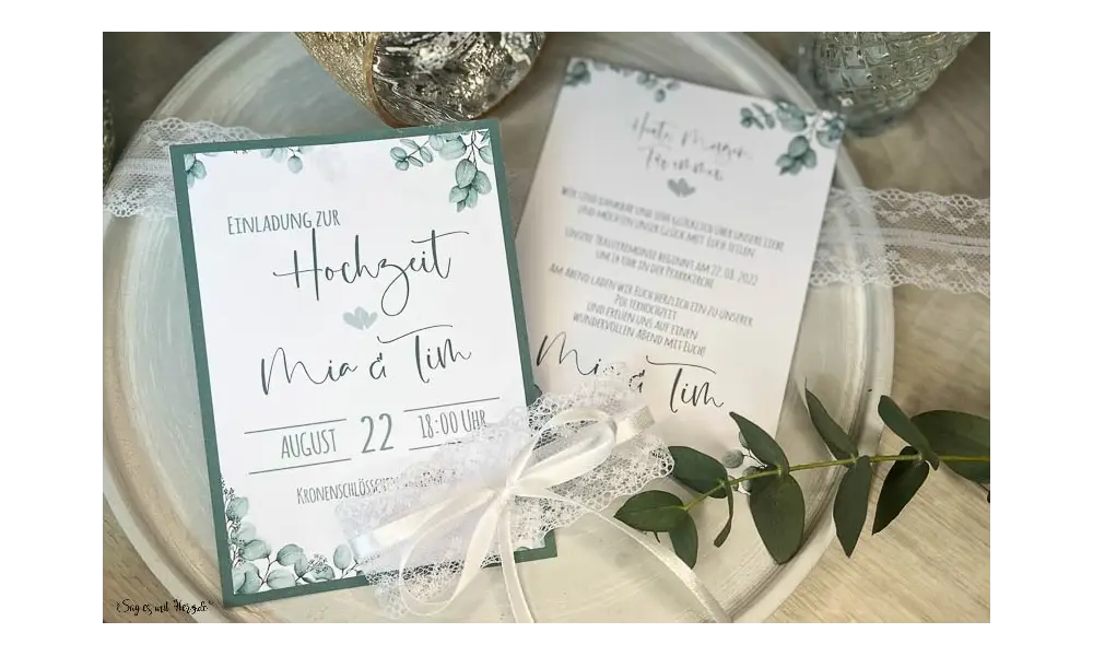 Einladungskarten Hochzeit, Eukalyptus, grün ohne Foto, Postkarte, Boho
