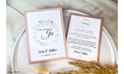 Hochzeitseinladung Blumenkranz Vintage Boho Postkarte