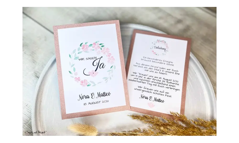 Hochzeitseinladung Blumenkranz Vintage Boho Postkarte