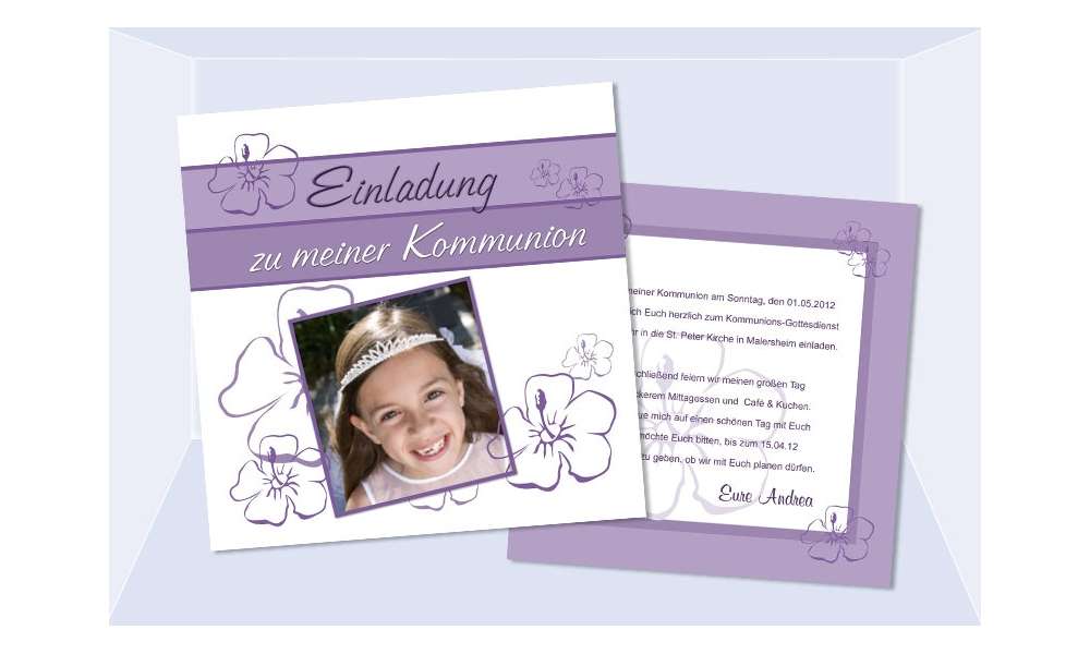 Einladung Kommunion / Konfirmation, Flachkarte 12,5x12,5 cm, lila