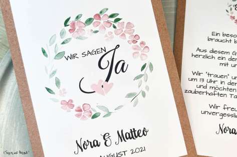 Hochzeitseinladung Blumenkranz Vintage Boho Postkarte